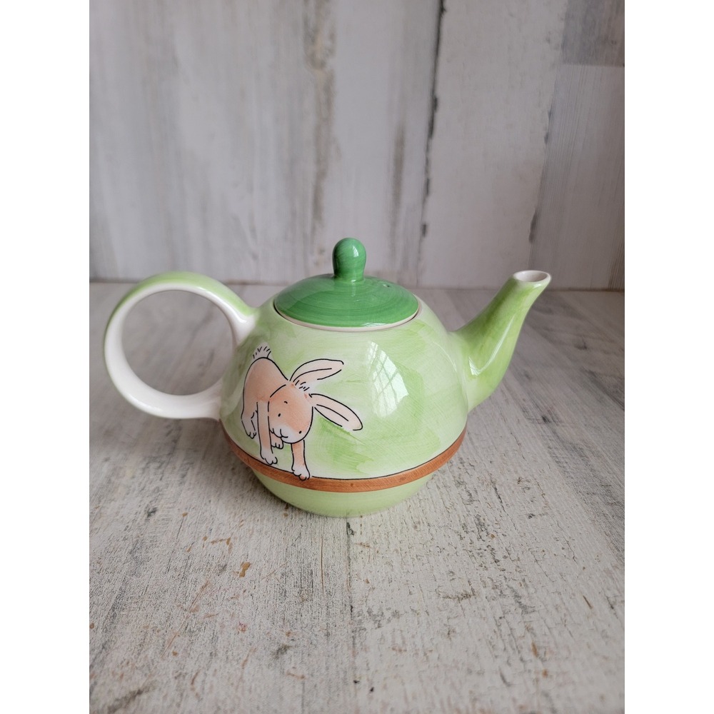 Whittard teapot green rabbit vintage night before Christmas Xmas kitchen